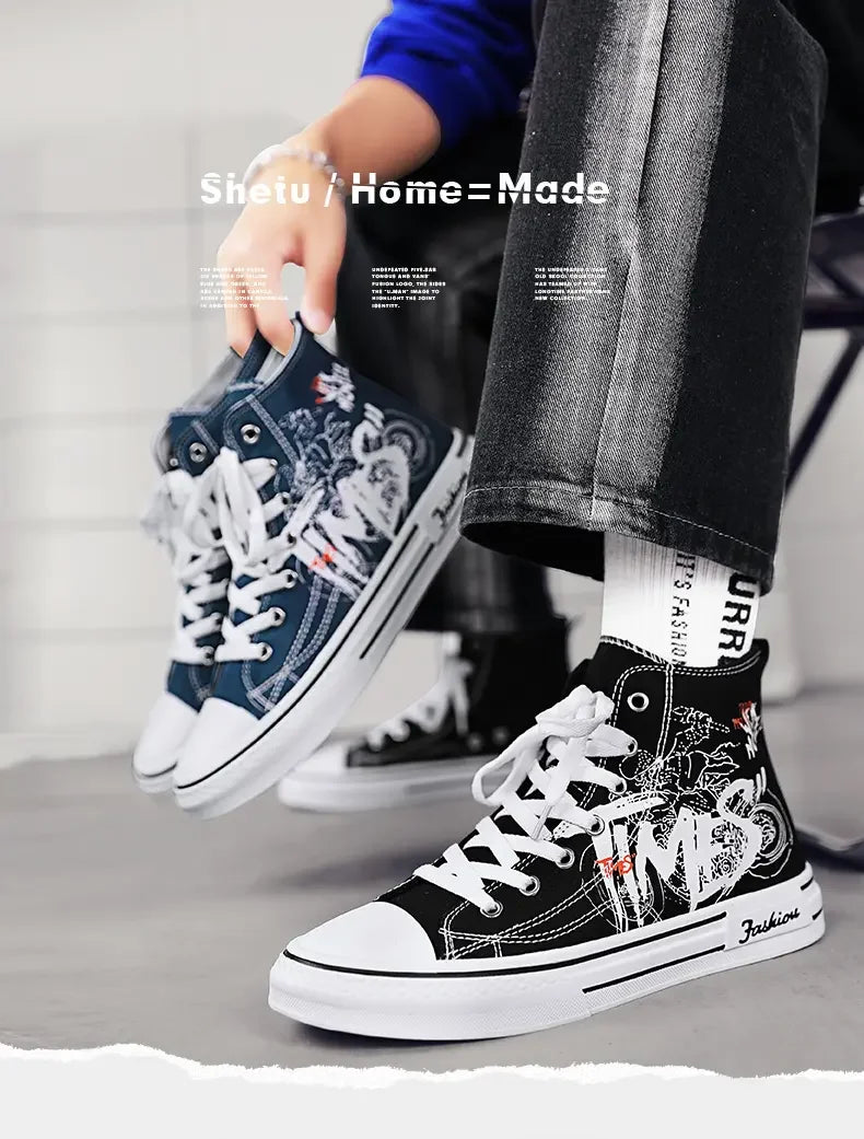 Zapatos de hombre, zapatos de lona vulcanizados, zapatillas altas, zapatos de plataforma informales transpirables, zapatillas deportivas para hombre, Tenis masculinos, zapatillas gruesas