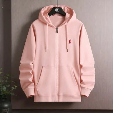 Hoodie con Cremallera y Bordado – Unisex, Estilo Deportivo