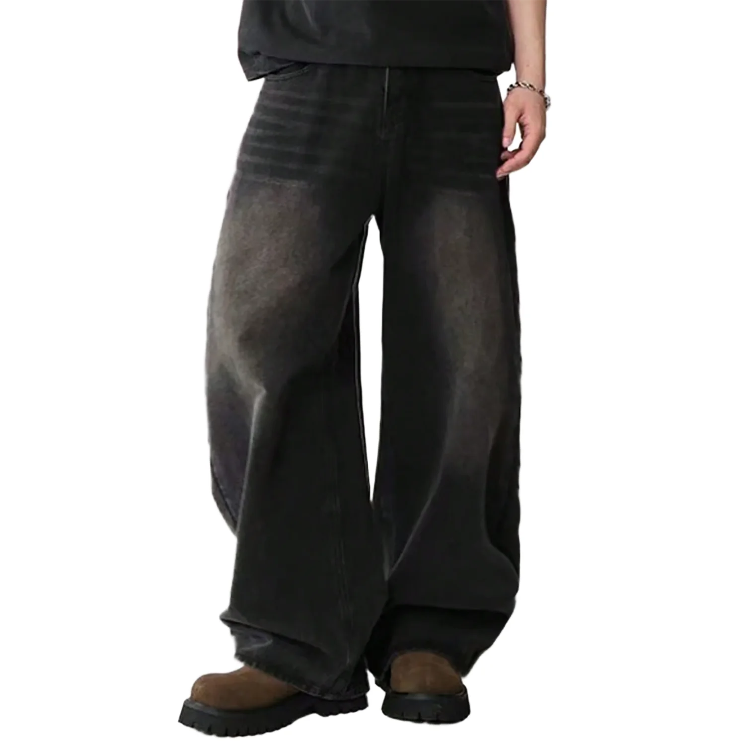 Pantalones Vaqueros Coreanos Casuales para Hombre, Pierna Ancha, Negro