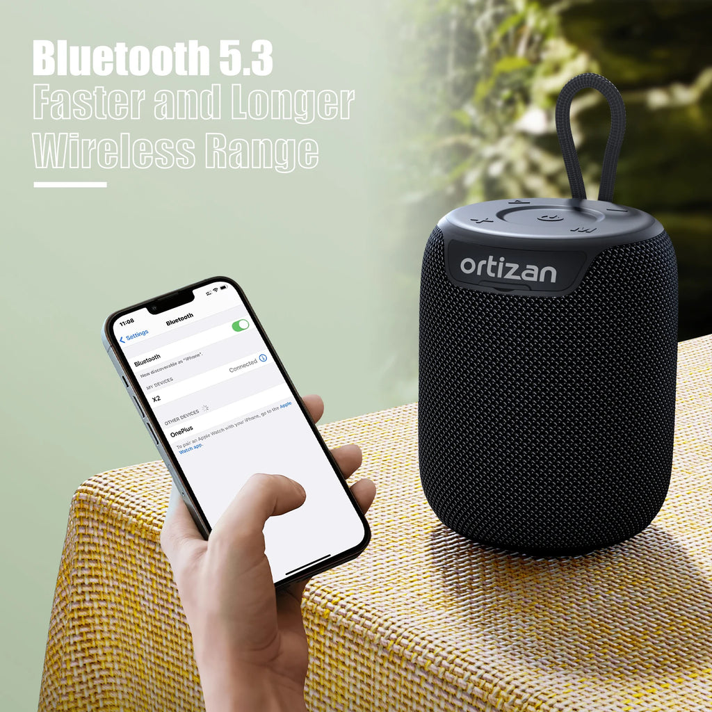 Altavoces Bluetooth Ortizan, altavoz inalámbrico portátil con Bluetooth 5.3, resistente al agua IPX7, sonido estéreo de 15 W, emparejamiento dual, TF/AUX