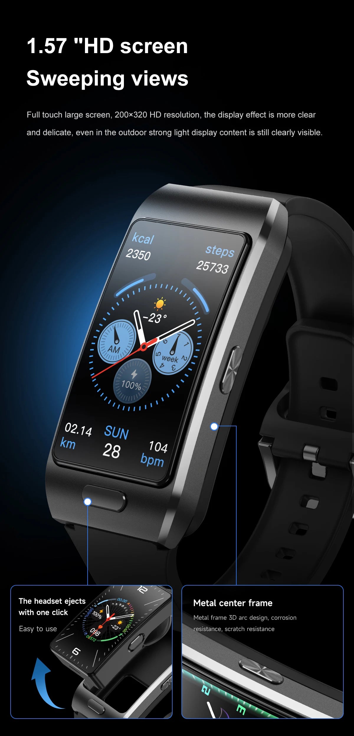 Reloj inteligente LIGE 2 en 1 TWS auriculares 1,57 "hombres mujeres GPS deportes Fitness ECG relojes de ritmo cardíaco Bluetooth llamada música Smartwatch