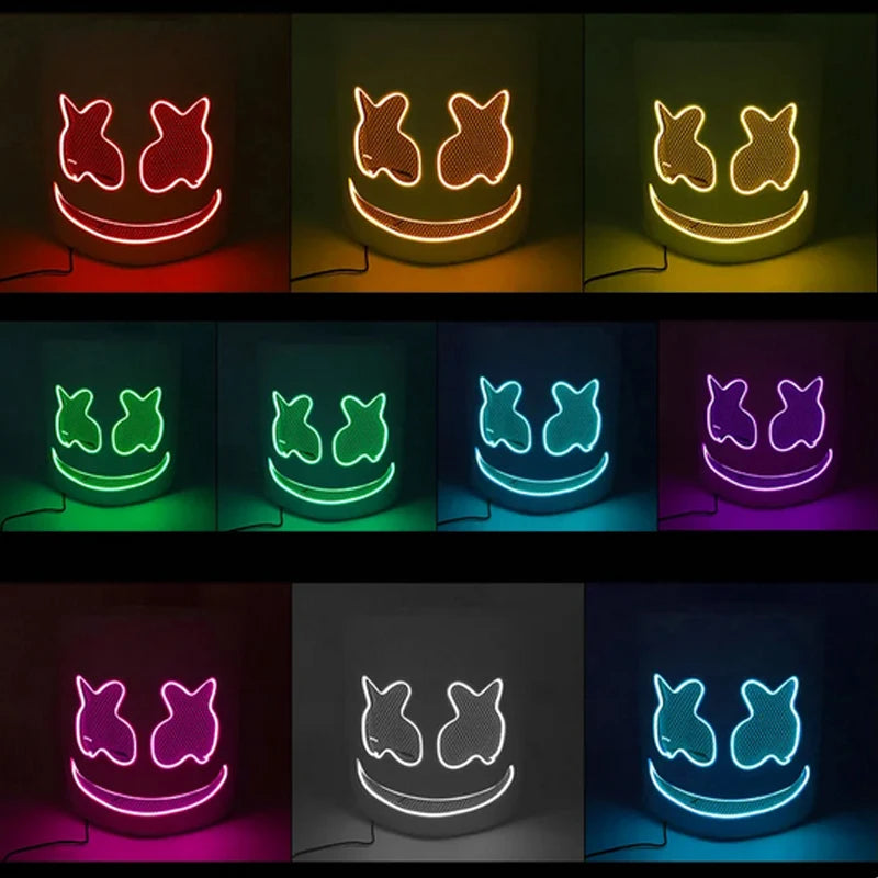 Máscara brillante de DJ Marshmello, barra de baile de Hip Hop, accesorios de espectáculo en club nocturno, máscara LED DIY de malvavisco Cos, máscara de DJ Disco para hombres, Disfraz