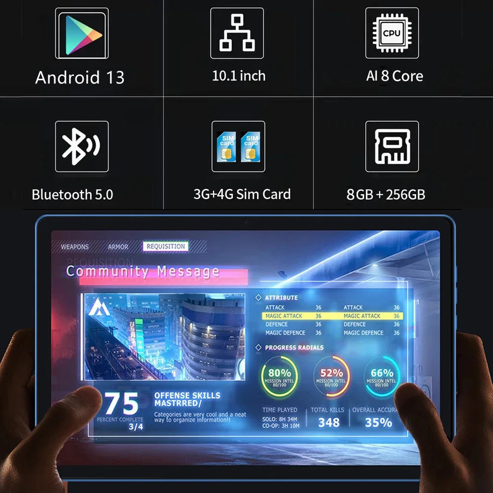 BDF-Y7 nuevo 5G Pad tabletas de 10,1 pulgadas Octa Core 8GB + 256GB ROM pantalla HD doble SIM cámaras duales Tablet Pc con teclado ratón