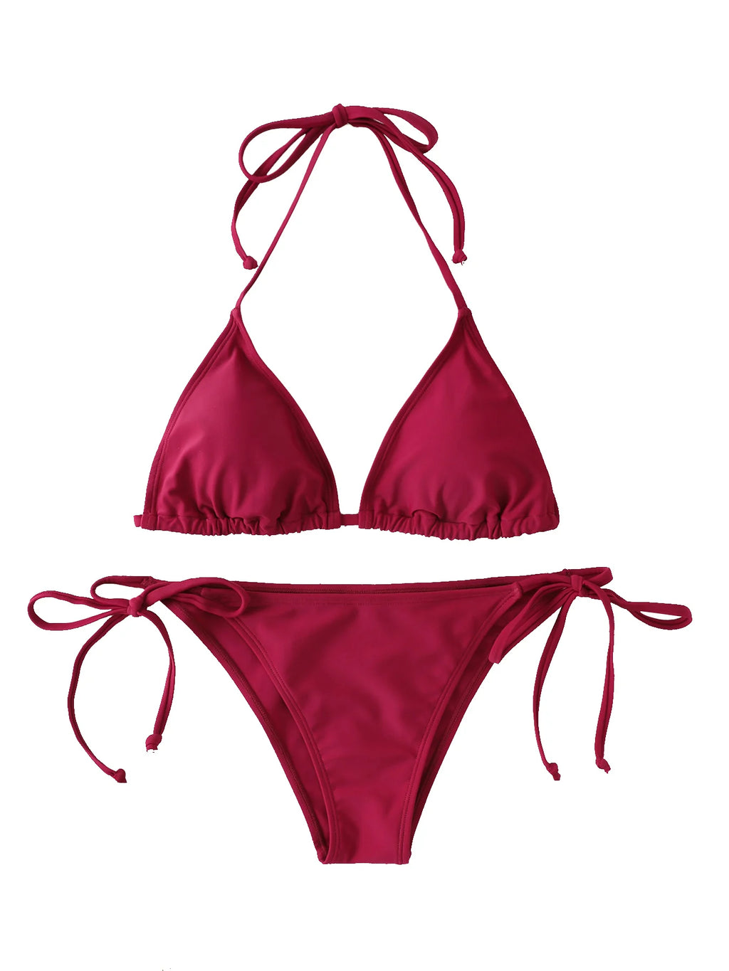 Conjunto de Bikini con Tanga para mujer, traje de baño Sexy con cordones laterales, traje de baño con lazo en el cuello, ropa interior de Bikini de estilo brasileño ajustable
