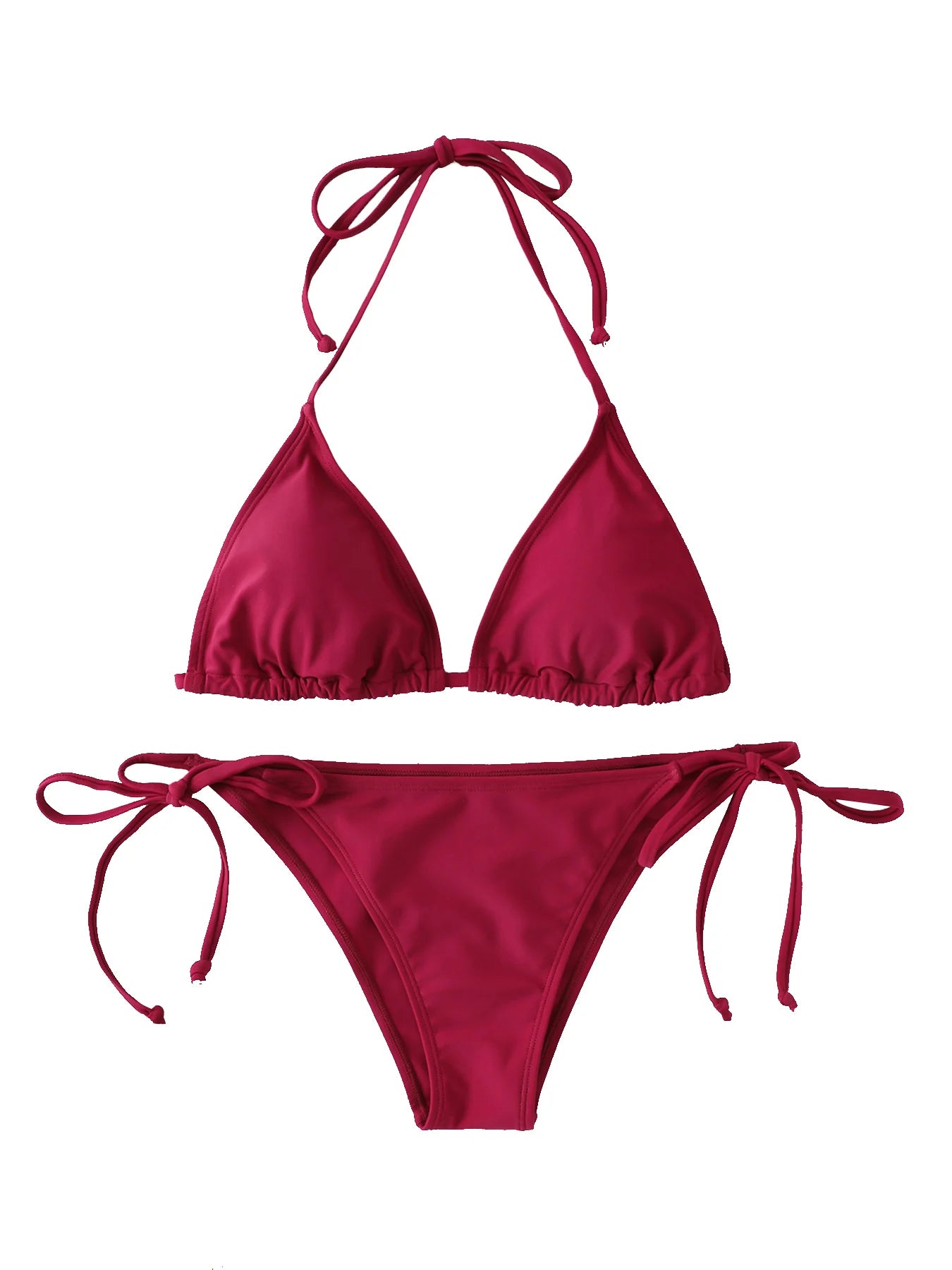 Conjunto de Bikini con Tanga para mujer, traje de baño Sexy con cordones laterales, traje de baño con lazo en el cuello, ropa interior de Bikini de estilo brasileño ajustable