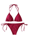 Conjunto de Bikini con Tanga para mujer, bañador Sexy con cordones laterales, traje de baño con lazo en el cuello, ropa interior de Bikini de estilo brasileño ajustable, 2 unids/set