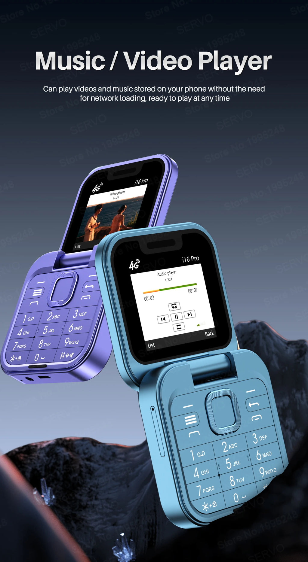 SERVO i16 PRO 4G LTE Mini teléfono móvil con tapa Dual SIM llamada en espera grabación velocidad Dial Radio FM pantalla de 1,77 "teléfonos móviles plegables