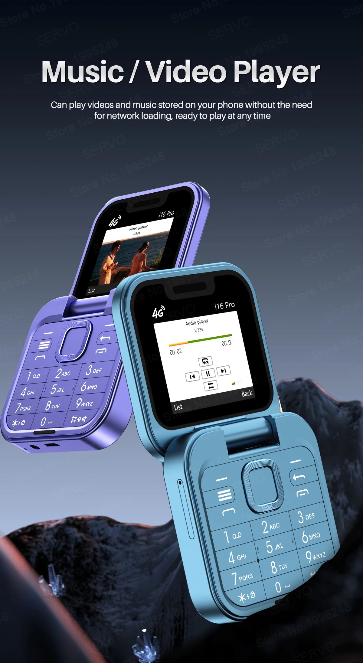 SERVO i16 PRO 4G LTE Mini teléfono móvil con tapa Dual SIM llamada en espera grabación velocidad Dial Radio FM pantalla de 1,77 "teléfonos móviles plegables