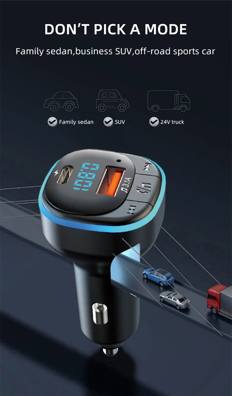 Transmisor FM Bluetooth para Auto con Cargador Dual y Cable 3 en 1