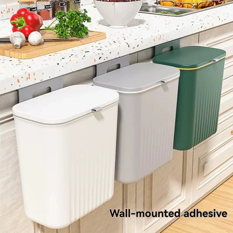 Cubo de basura de clasificación de cocina montado en la pared con tapa, tapa deslizante colgante creativa de gran capacidad sin rastro para el hogar