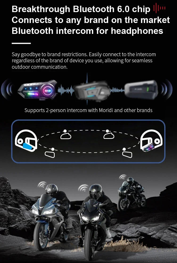 Auriculares Bluetooth para Casco de Motocicleta X3 Pro, Intercomunicador para 2 Motociclistas, 1000M, BT6.0, IPX6, Resistente al Agua, Asistente de Voz, Reducción de Ruido, Radio FM