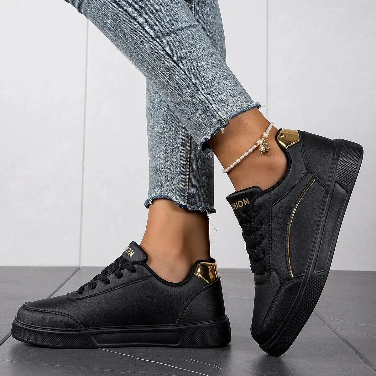 Zapatillas Deportivas Casuales de Mujer — Cuero Sintético, Suela Antideslizante