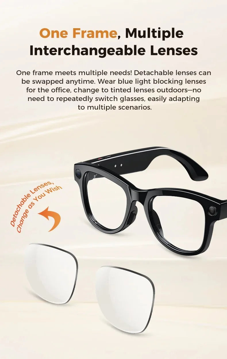 Lentes Inteligentes M02 con IA, Reproductor de Música con Llamadas Bluetooth, Cámara de 8MP, Traducción en Más de 100 Idiomas, Lentes de Sol con Caja de Carga