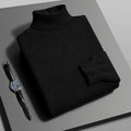 Otoño para hombre de alta calidad de punto suéter de cuello alto ajustado de manga larga anti-pilling jersey Color sólido tendencia hombres Streetwea