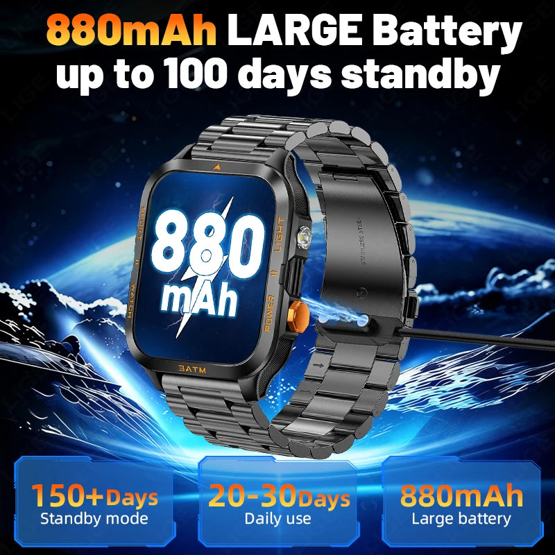 LIGE Reloj Inteligente Militar 880mAh Linterna