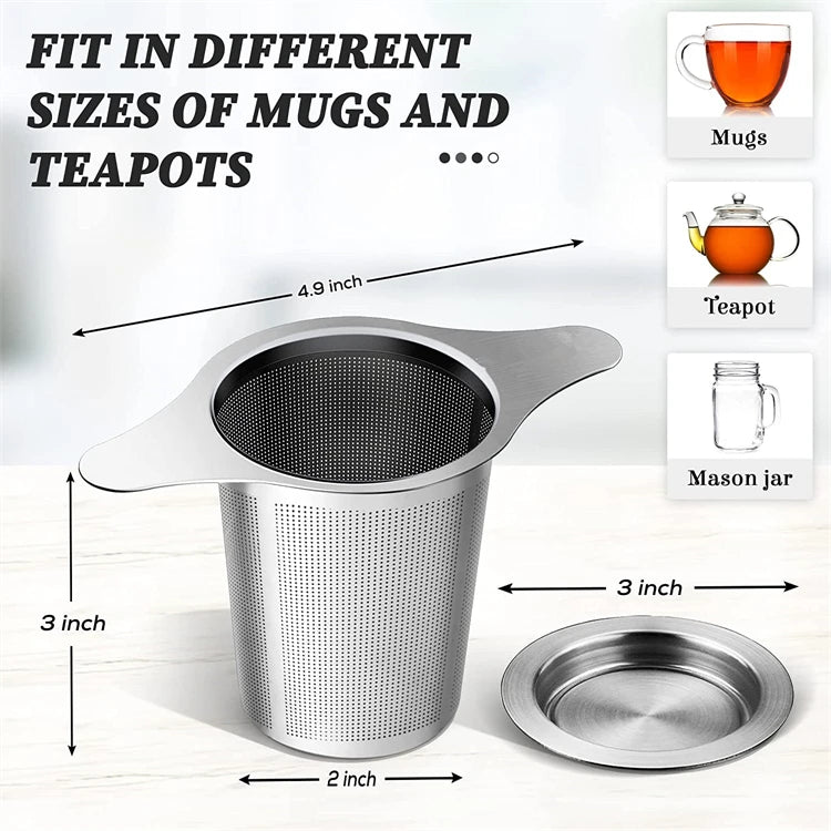 LMETJMA-colador de malla para infusor de té de acero inoxidable, con asas dobles, de gran capacidad, para empare el té de hojas sueltas, JT209