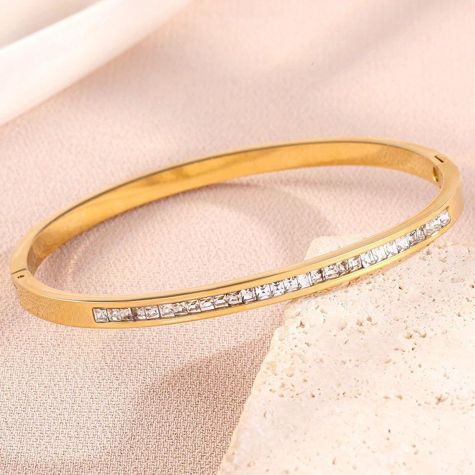 ZAKOL, 5 uds., pulseras apilables de acero inoxidable de Color dorado, pulsera apilable resistente al agua con circonita brillante, joyería de moda para mujer