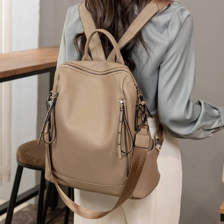Mochila de mujer suave de estilo retro de gran capacidad, bolso de hombro convertible, perfecto para desplazamientos y viajes