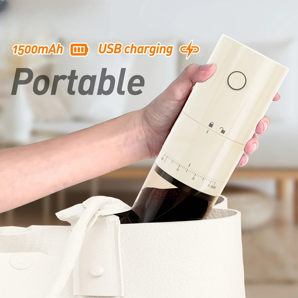 Molinillo de café eléctrico portátil, 38 engranajes, carga USB externa ajustable, Mini máquina de café recargable de 1500mAh para el hogar