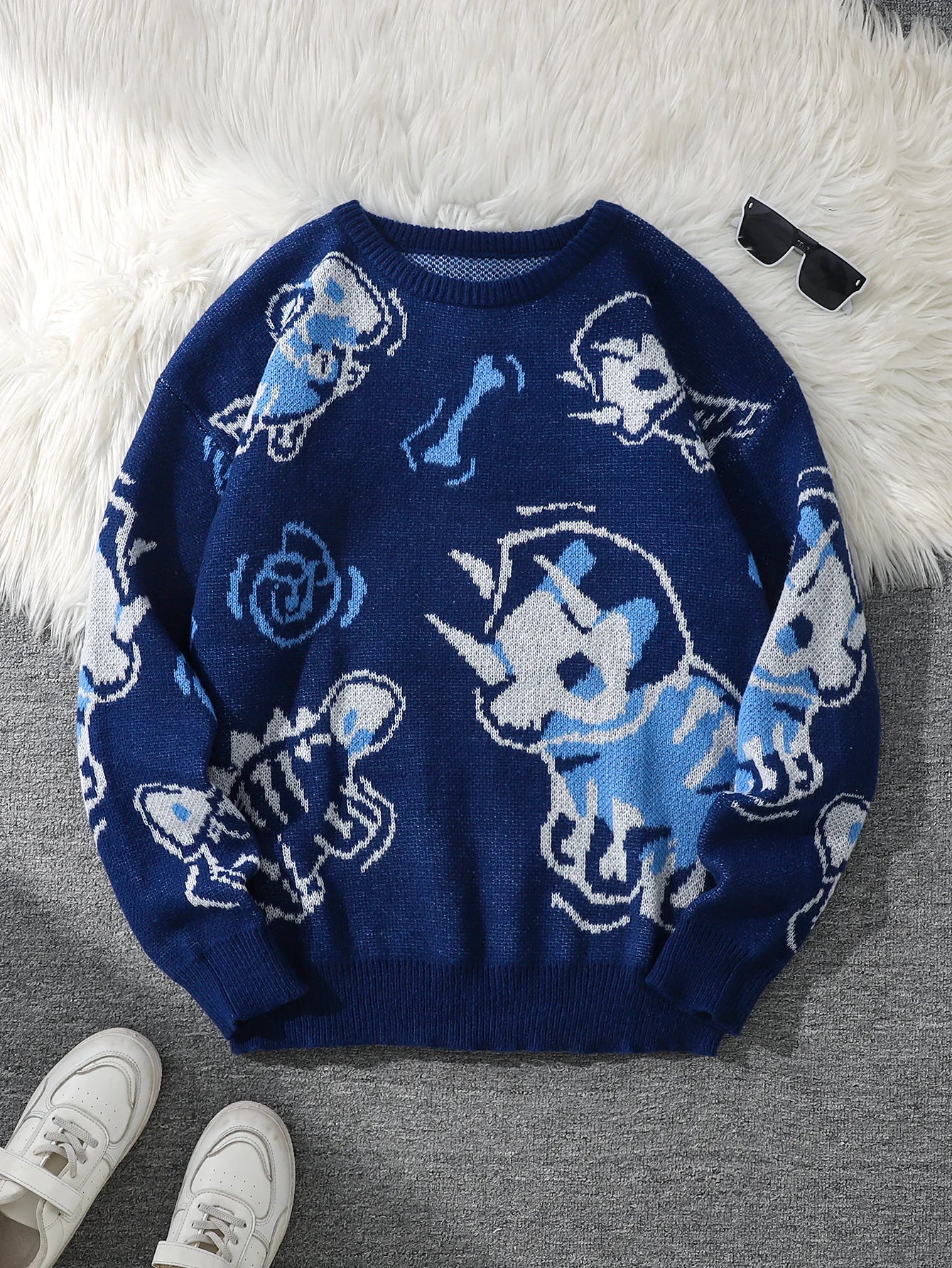 Suéter de Punto Jacquard Dragon Roar, Cuello Redondo para Hombre