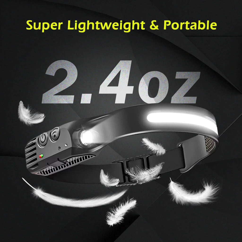 Linterna Frontal LED Recargable USB con Sensor para Camping y Pesca