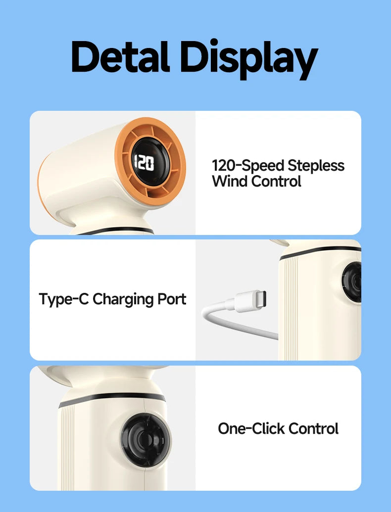 Mini Ventilador de Mano con Pantalla Digital Inteligente, Recargable por USB, Portátil, Batería de Larga Duración, Silencioso y con Viento Potente