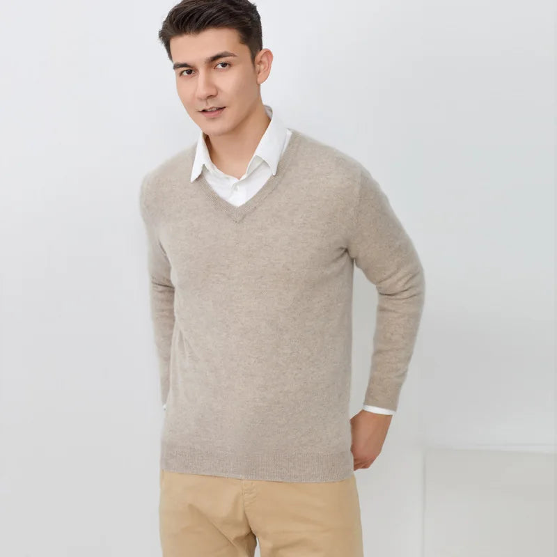 Buzo de punto con cuello en V para hombre - Algodón y Cachemira