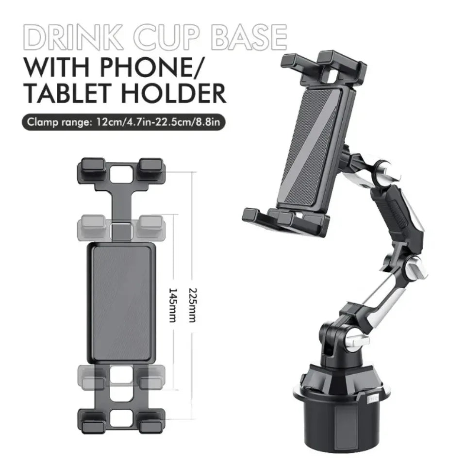 Soporte para Vasos de Coche con Rotación de 360 Grados, Soporte para Vasos de Coche con Articulación Larga, Soporte para Teléfono Móvil, Tableta y Ordenador