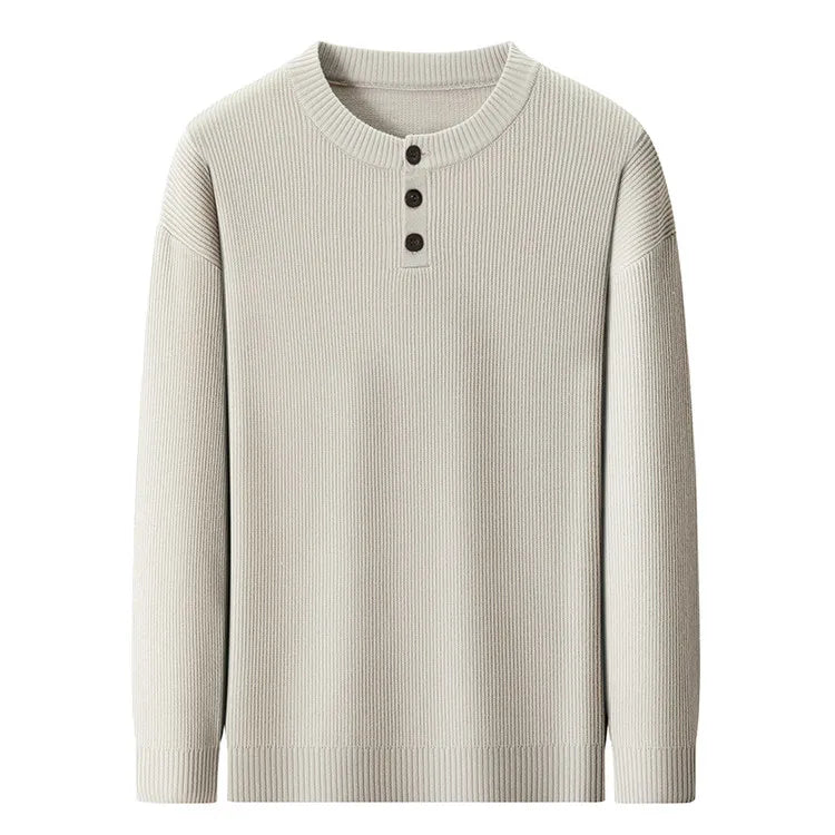 Suéter de punto Henley de peso pesado de 500 g para hombre - Beige (caqui/negro/gris/verde) Otoño Invierno esencial    Toque suave