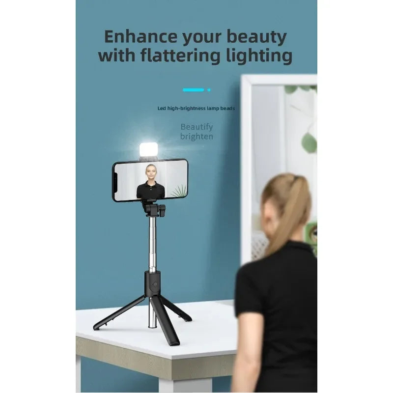 Palo selfie Bluetooth portátil con luz LED y control remoto para móviles