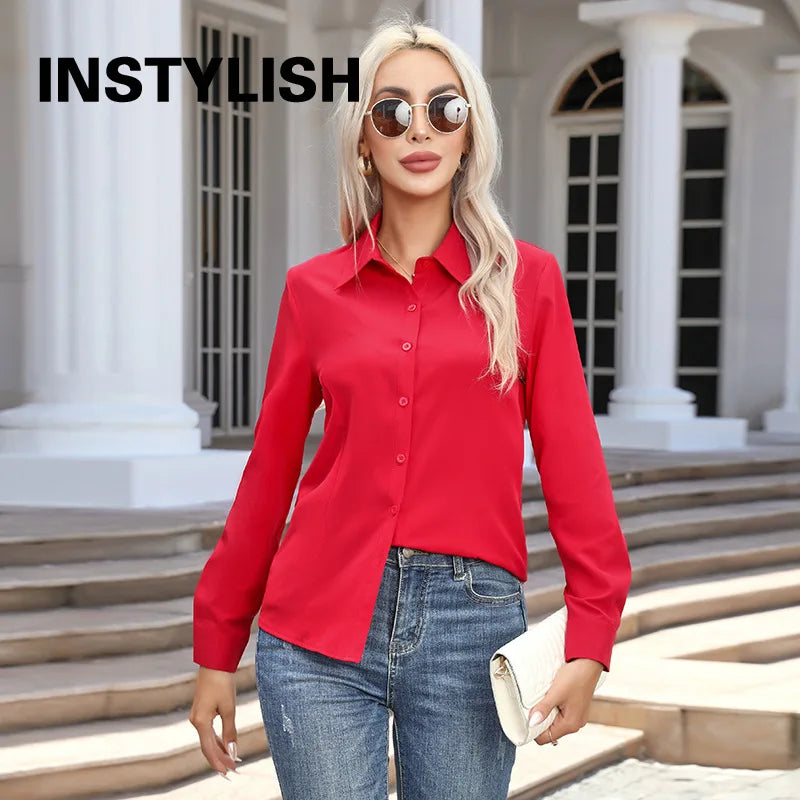 Blusa Elegante de Gasa con Botones para Mujer