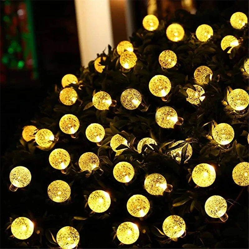 Guirnalda Solar LED para Jardín con Bolas de Cristal 10M
