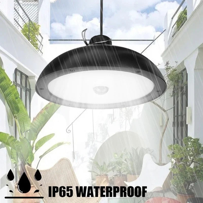 Lámpara solar para exteriores, lámpara LED impermeable, decoraciones de luz colgante de doble cabeza con control remoto para cobertizo interior, granero Roo