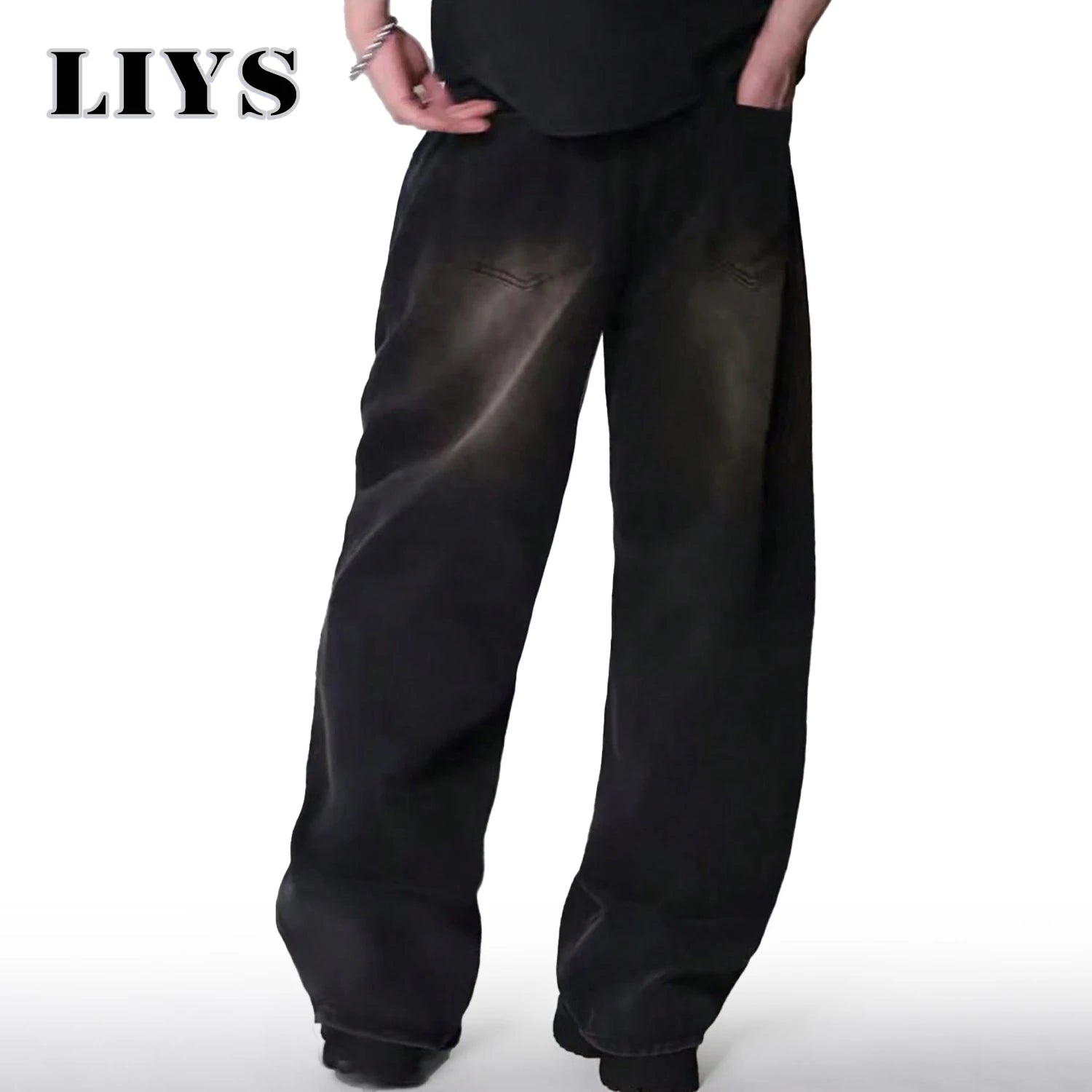Pantalones Vaqueros Coreanos Casuales para Hombre, Pierna Ancha, Negro