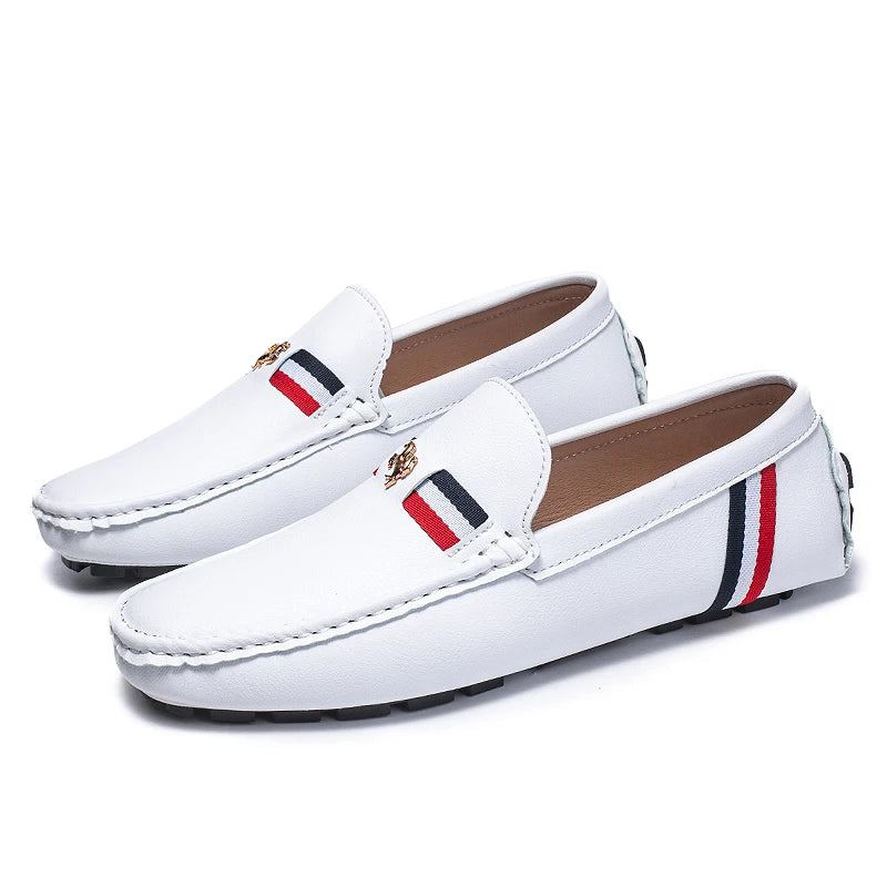 YRZL Mocasines blancos Mocasines de cuero PU negro para hombre Mocasines casuales sin cordones Hombres Mocasines cómodos Zapatos de conducción para hombres