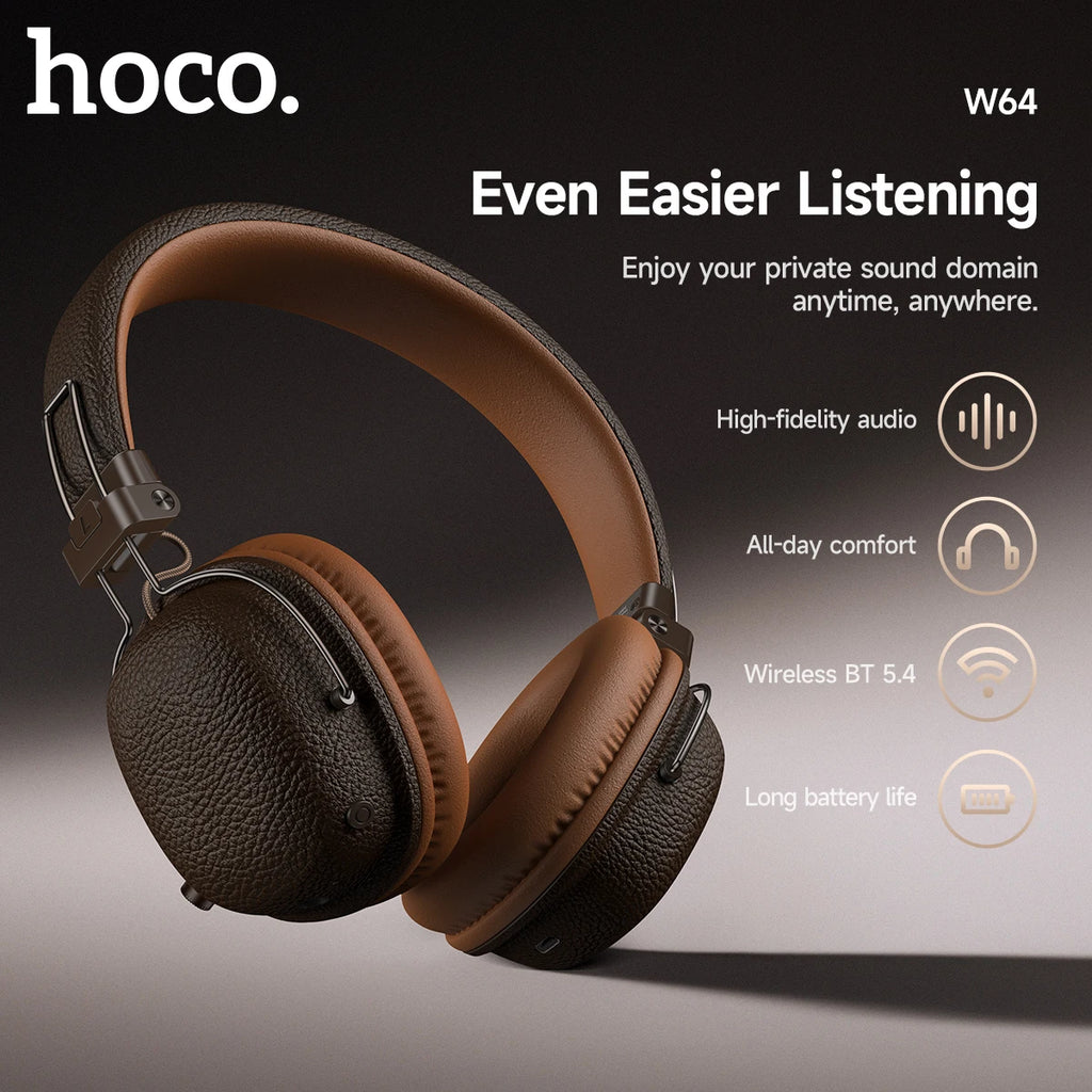 HOCO Retro Auriculares Bluetooth 5.4 Cuero PU HiFi