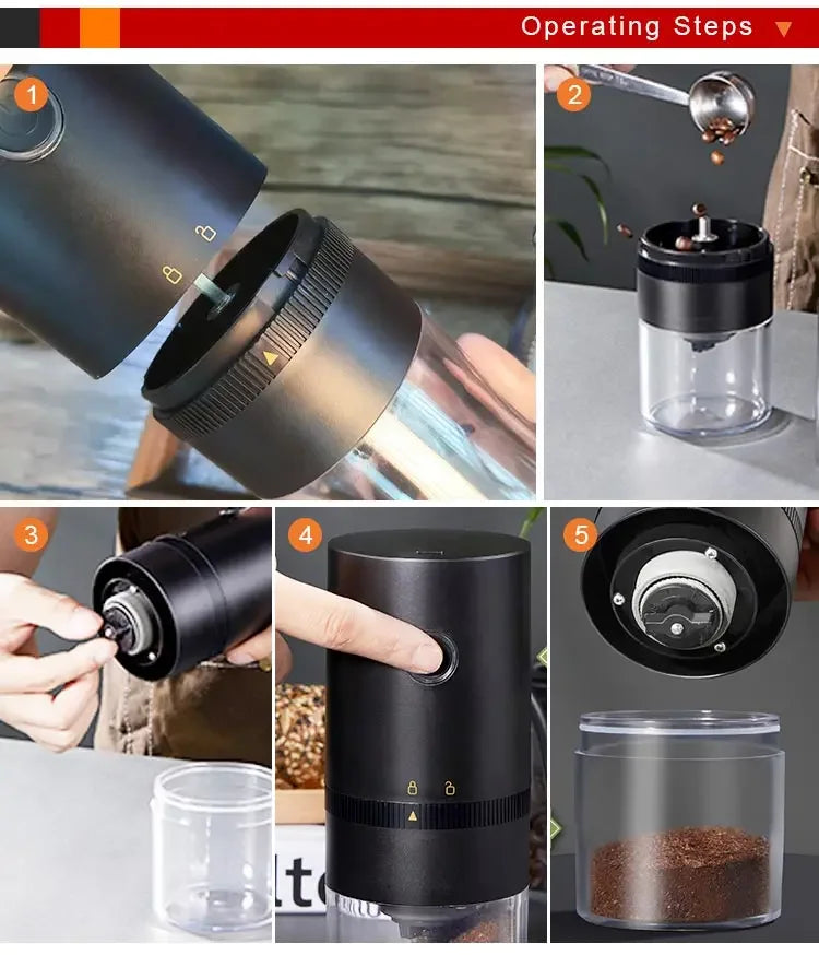 Nuevo Molinillo de café eléctrico portátil con 38 engranajes, molinillo de café fino grueso ajustable, cámara extraíble para viaje en casa