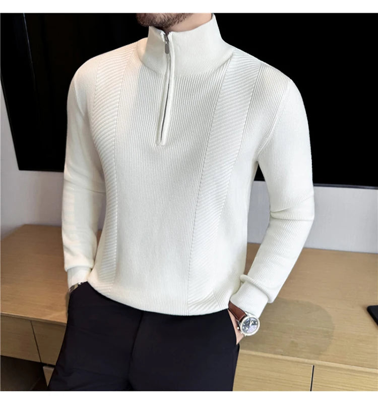 Suéter de Punto con Media Cremallera para Hombre - Cuello Semialto