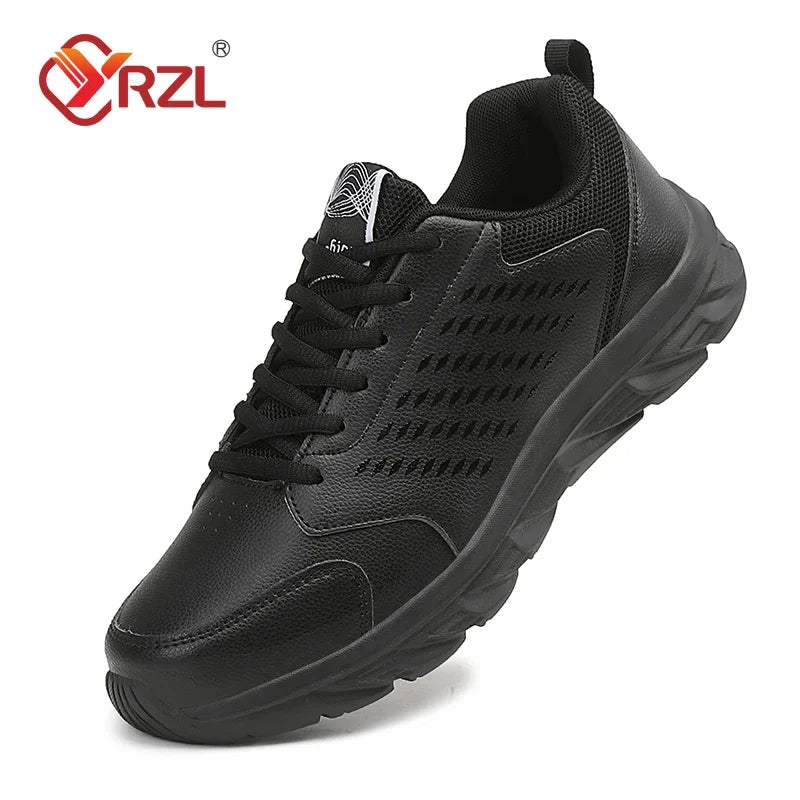 YRZL zapatos deportivos de cuero Artificial negro para hombres, zapatos casuales de alta calidad, impermeables, antideslizantes, cómodos para exteriores