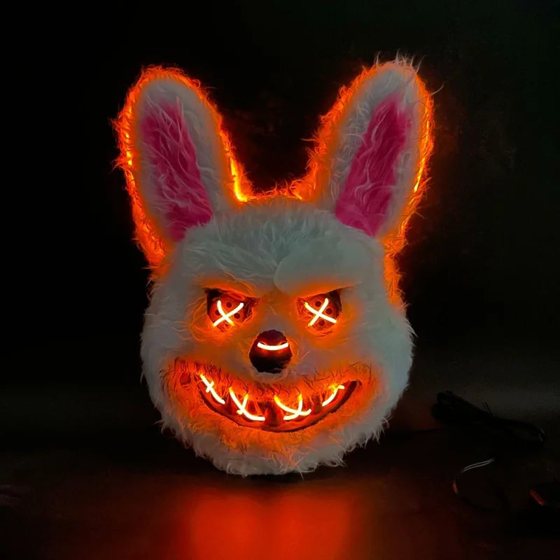 Máscara luminosa de animales con luz LED, disfraz de Halloween, fiesta de carnaval, maquillaje, máscara facial, accesorios para sombreros de piel de felpa de animales aterradores