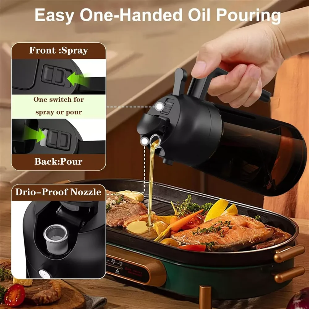 Dispensador y pulverizador de aceite de vidrio 2 en 1, botella pulverizadora de aceite de oliva a prueba de fugas de 16oz/470ml para cocinar, freidora de aire, barbacoa, hornear, ensalada