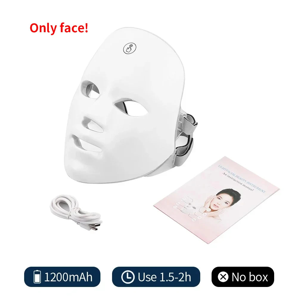 Máscara LED inalámbrica, máscara facial LED de 7 colores, máquina de máscara de belleza para rejuvenecimiento antienvejecimiento reafirmante de la piel con fotones