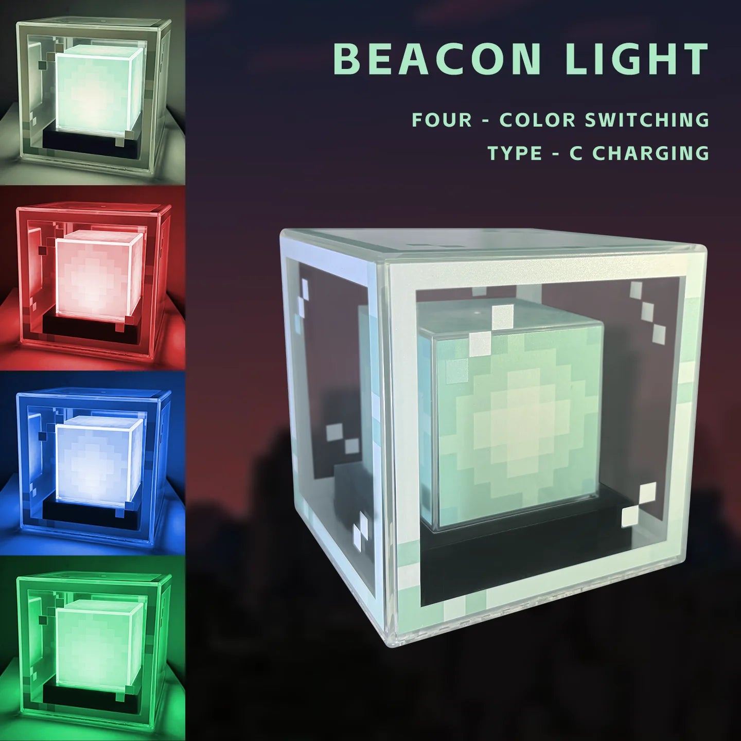 Lámpara de baliza estilo píxel, luz nocturna de escritorio, atmósfera de ordenador brillante, adorno de juego, regalo, iluminación decorativa recargable