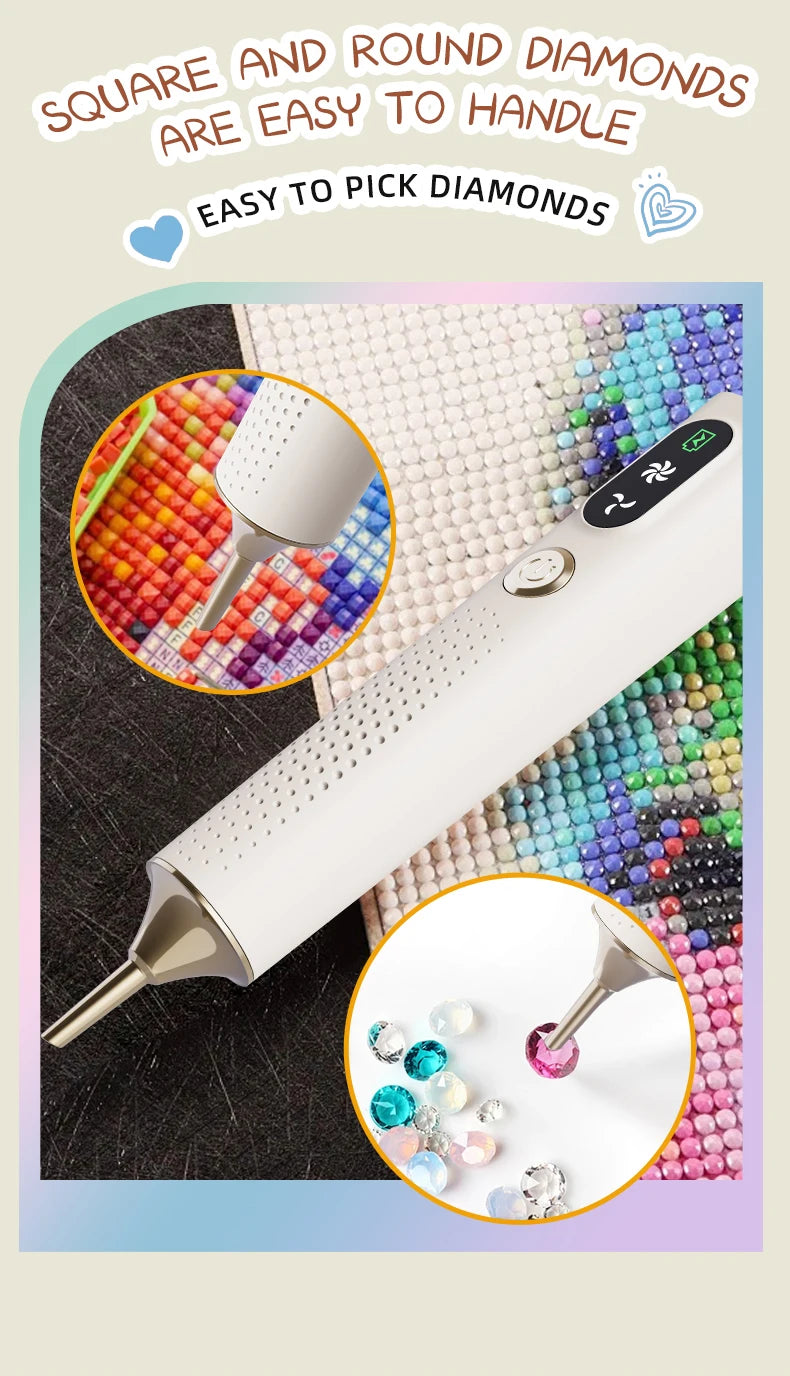 Lápiz Eléctrico para Pintura de Diamantes, 2 Velocidades, Fuerte Succión, Herramienta sin Cera para Pintura de Diamantes DIY, Rápida y Precisa
