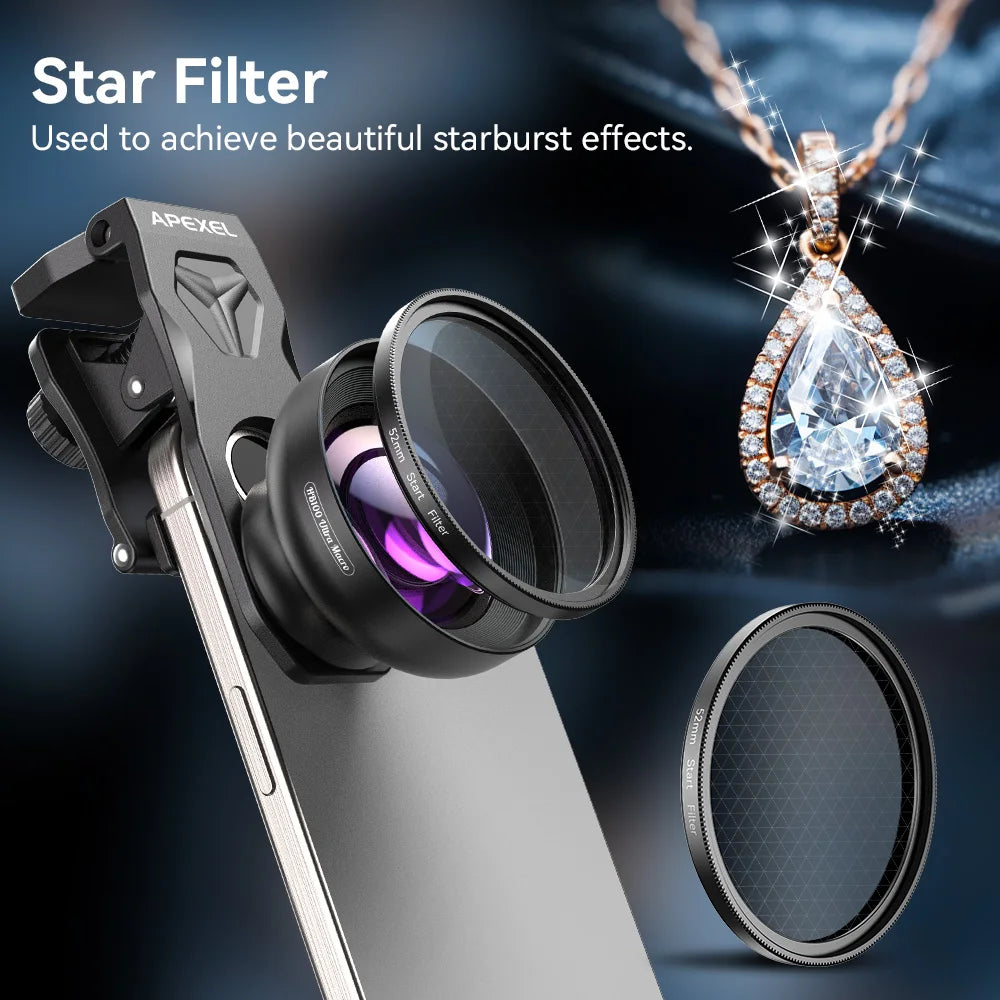 Lente Macro Ultra HD APEXEL 100mm con Luz LED y Filtros para Smartphones