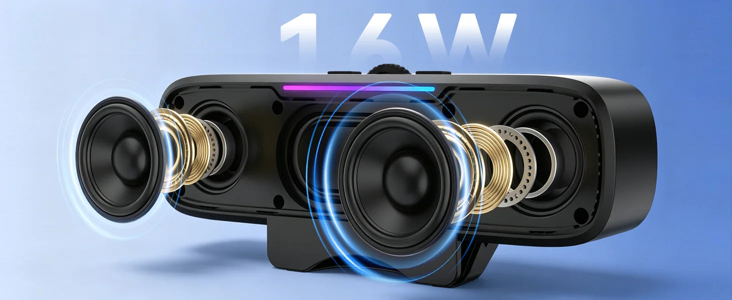 Barra de Sonido USB y Bluetooth para PC, Alimentada por USB con Altavoz y Bluetooth para Conexión a Teléfonos Inteligentes, Se Fija a Monitores