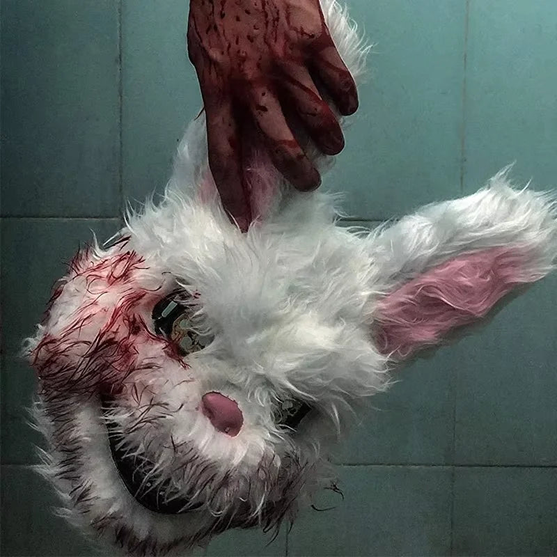 Máscara LED Luminosa de Conejo Sangriento para Cosplay, Disfraz de Halloween de Asesino Aterrador, Cabeza de Oso Sangrienta, Accesorio de Terror para Carnaval y Mascarada