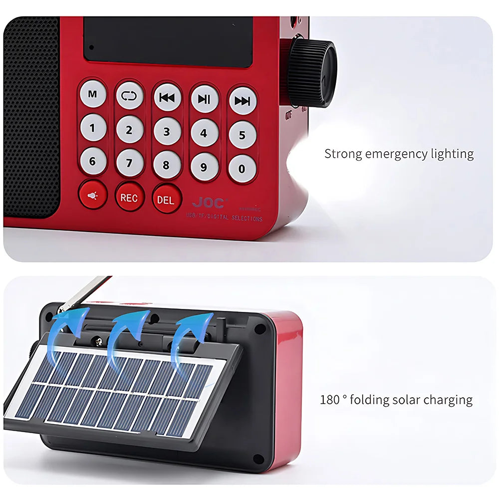 Radio FM Solar, Altavoz Bluetooth portátil con luz LED, compatible con grabación de tarjetas TF, reproducción USB, altavoz inalámbrico, Radio, receptor FM