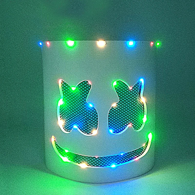 Casco Luminoso con Cable EL de DJ Marshmello, Máscara LED Brillante, Máscara Luminosa para Toda la Cabeza para Festivales Rave EDM, Halloween, Cosplay