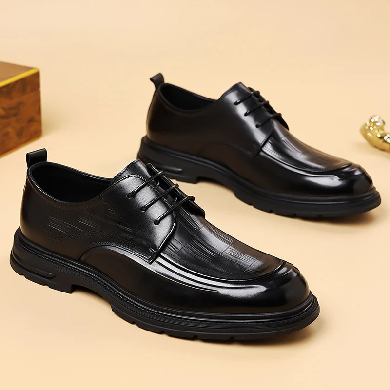 Mocasines de cuero para hombre con suela gruesa, cómodos para uso formal